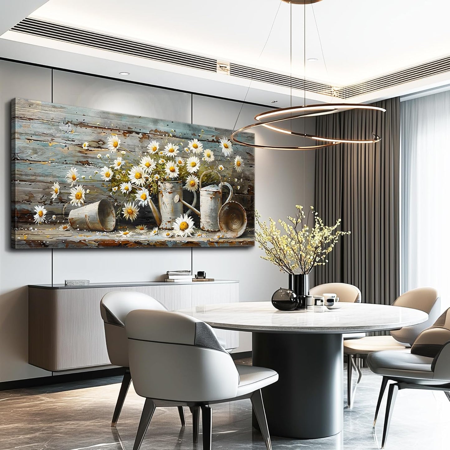 QIYILEXWART Large Wall Decor For Living Room Canvas Wall Art For Kitchen Modern Wall Decorations For Bedroom Daisy Rustic Landscape Painting Farmhouse Pictures Artwork Room Home Decor 24x48 In