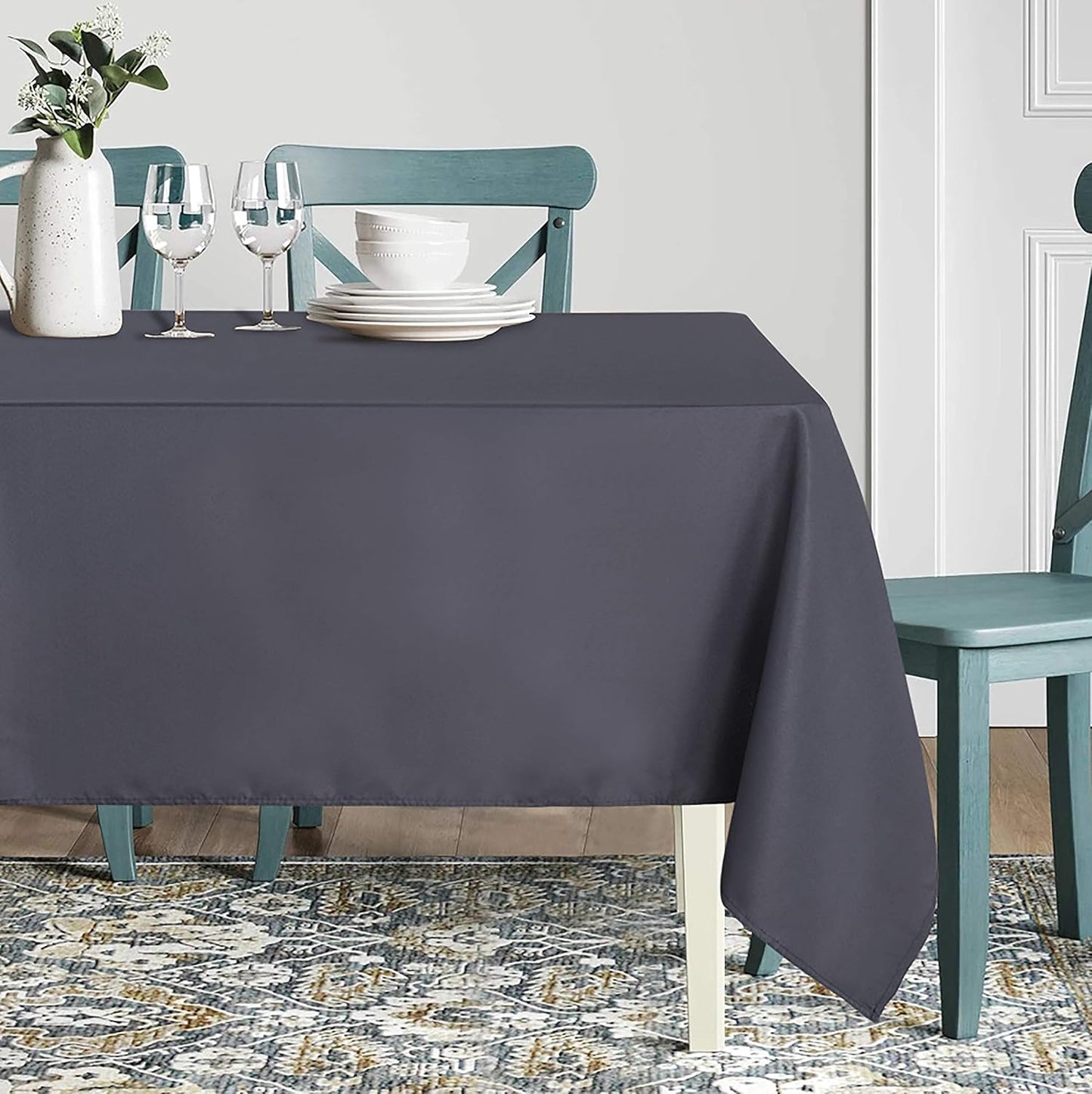 sancua Rectangle Tablecloth - 60 x 102 Inch - Stain and Wrinkle Resistant Washable Polyester Table Cloth, Decorative Fabric Table Cover for Dining Tables, Buffet Parties and Camping, Grey