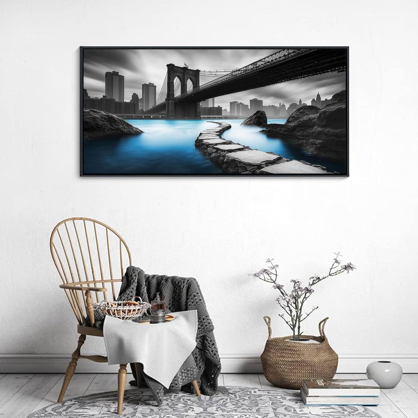 HKDGOKA Brooklyn Bridge Wall Art - Large Black and White Urban Architecture Landscape Canvas Pictures Modern Abstract City Paintings for Living Room Bedroom Office Home Artwork Decor 20x40