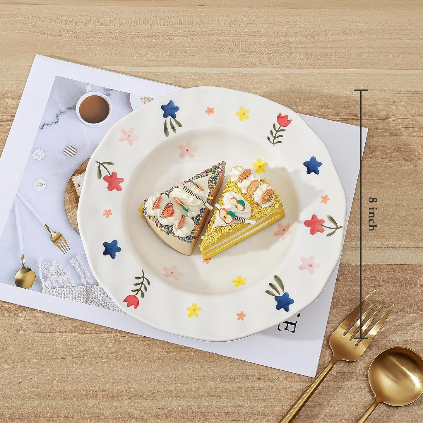 Koythin Ceramic Straw Hat Ramen Bowl Set, Pasta Bowls, Salad Serving Bowl for Noodle, Dinner, Salad, Microwave Dishwasher Safe (Large Floral Fragments)