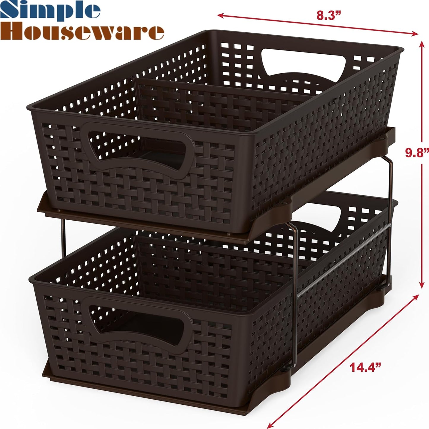 Simple Houseware 2 Tier Bathroom Organizer Tray Pull-Out Sliding Drawer/Under-Sink Storage, Brown