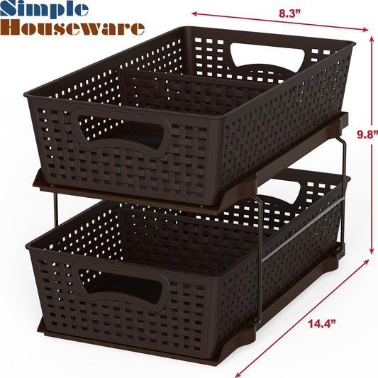 Simple Houseware 2 Tier Bathroom Organizer Tray Pull-Out Sliding Drawer/Under-Sink Storage, Brown