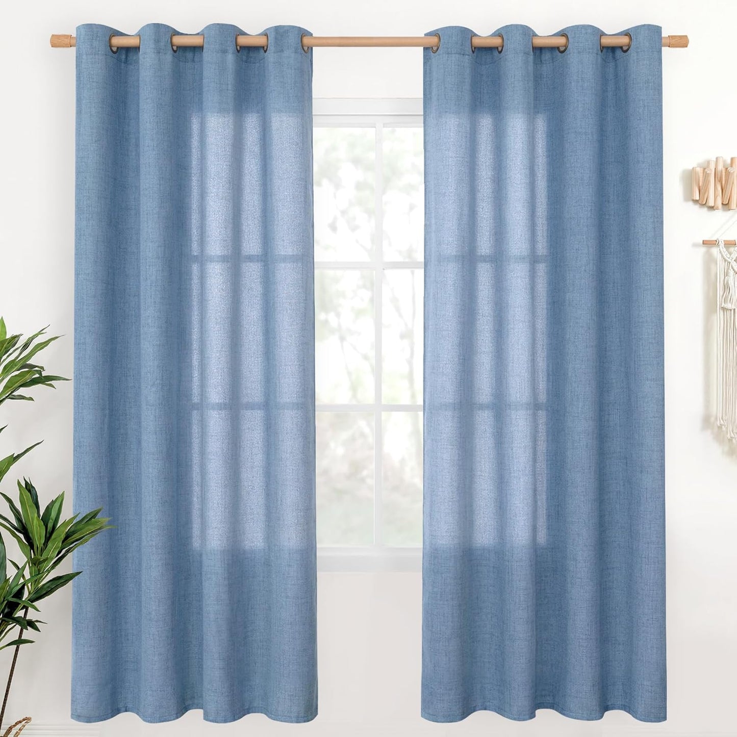 YoungsTex Denim Blue Linen Curtains 72 Inch Length for Living Room, Light Filtering Bronze Grommet Textured Window Drapes Privacy for Bedroom Farmhouse Decorative, 52 x 72 Inch, 2 Panels
