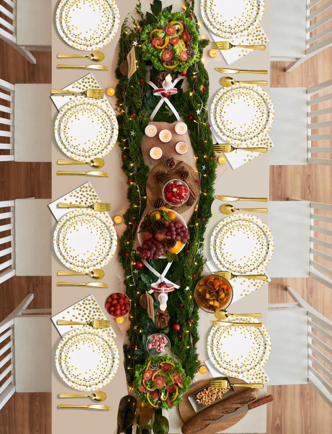 141 Pieces White Gold Party Supplies, Party Dinnerware Sets Include Paper Plates Napkins Cups Silverware, for Wedding Bridal Shower Engagement Birthday Parties Decoration -20 Serves