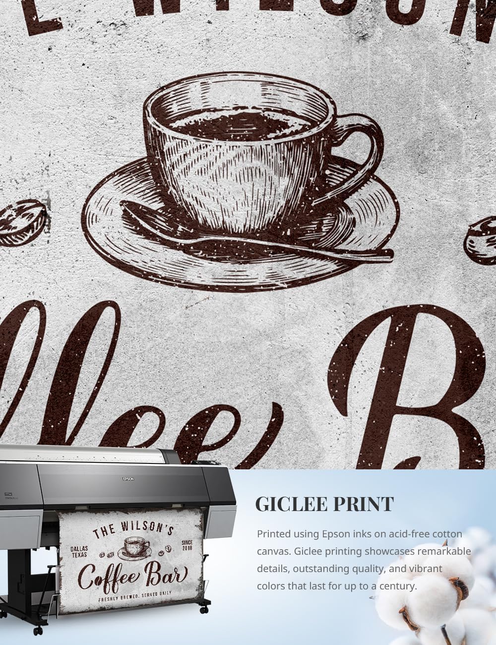 IPIC - Custom Tailored Canvas Coffee Bar Sign, Large Personalized Wall Art with Family Name, Rustic Style Wall Decor for Home, Kitchen or Business, Made in USA