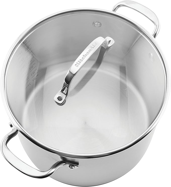 KitchenAid 71003 3-Ply Base Brushed Stainless Steel Stock Pot/Stockpot with Lid, 8 Quart