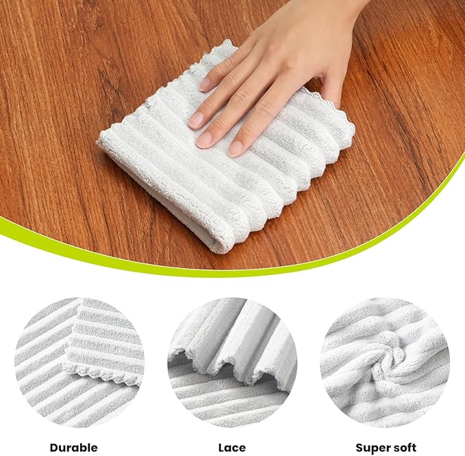 Kitchen Dish Cloths,Super Absorbent Coral Velvet Dish Towels,Quick Drying Kitchen Towels No Lint Dish Rags,Reusable Household Microfiber Cleaning Cloth,12X12 inches(12 Pack,Light Grey Streak)