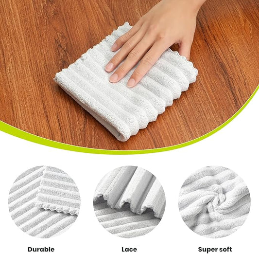 Kitchen Dish Cloths,Super Absorbent Coral Velvet Dish Towels,Quick Drying Kitchen Towels No Lint Dish Rags,Reusable Household Microfiber Cleaning Cloth,12X12 inches(12 Pack,Light Grey Streak)