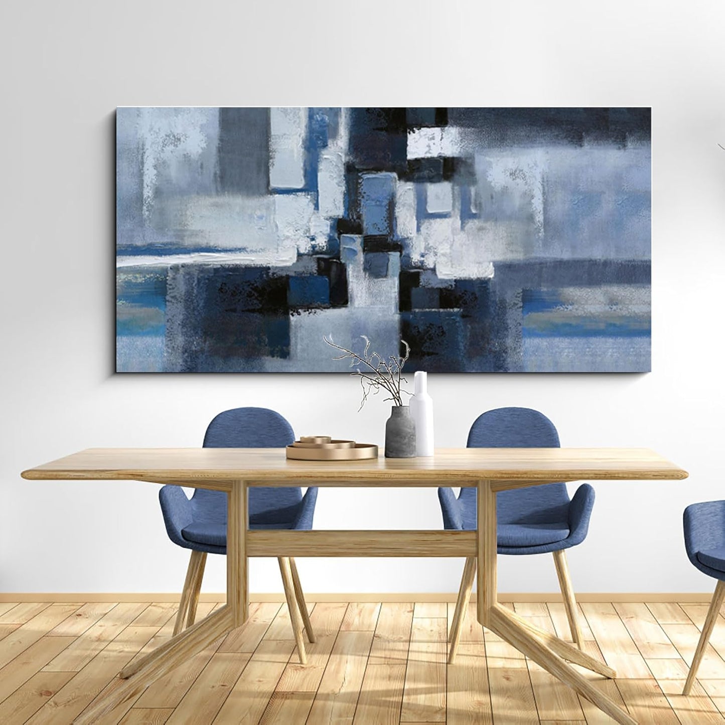 KLAKLA Exter Large Abstracr Wall Art - Blue and Black Canvas Picture for Living Room Wall Decor - Bedroom Art Framed Artwork - Modern Wall Art