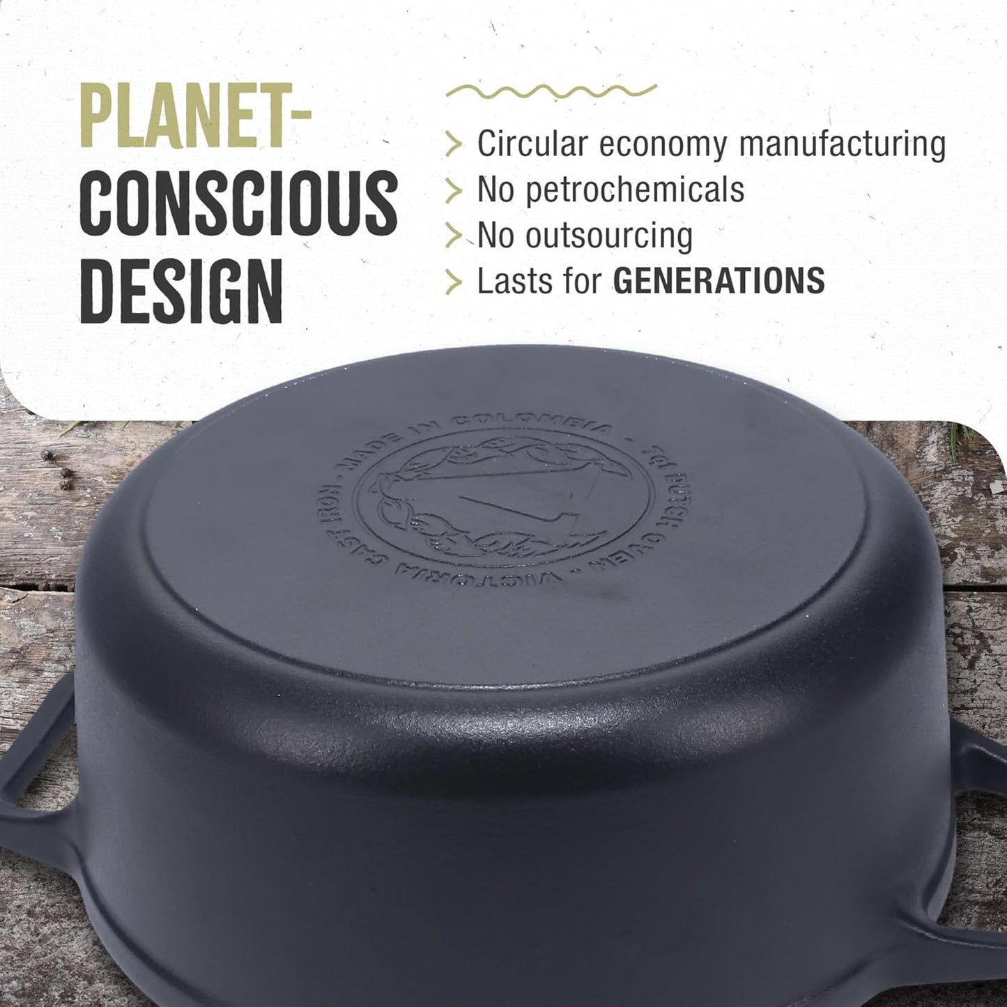 Victoria Cast Iron Large Dutch Oven with Lid and Dual Handles. 7 Quart Pot Seasoned with 100% Kosher Certified Non-GMO Flaxseed Oil