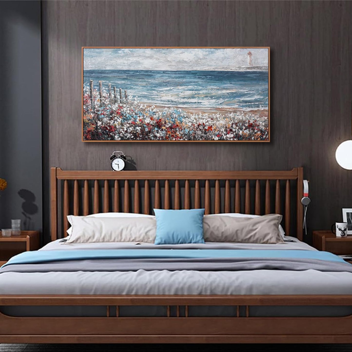 Wall Art Decor Canvas Print Painting Blue Sea Colorful flowers Landscape Picture Artwork Framed Wall Decor For Living Room Bedroom Living Room And Apartment 20 x 40 Inch