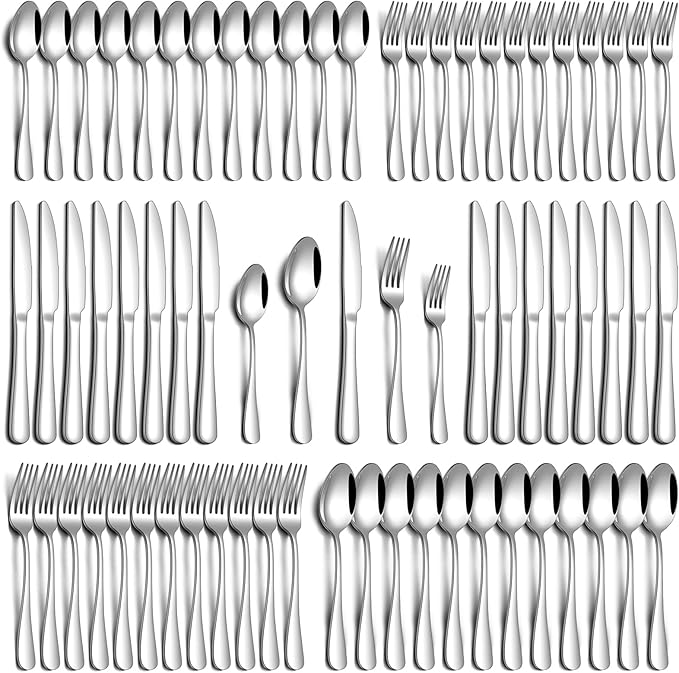60 Piece Silverware Set, Stainless Steel Flatware Set for 12 Food Grade Cutlery Utensil Set Include Knife Fork Spoon Mirror Polished Dishwasher Safe
