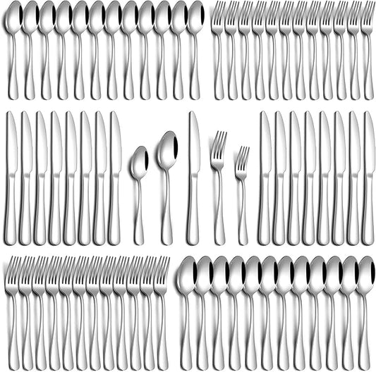 60 Piece Silverware Set, Stainless Steel Flatware Set for 12 Food Grade Cutlery Utensil Set Include Knife Fork Spoon Mirror Polished Dishwasher Safe