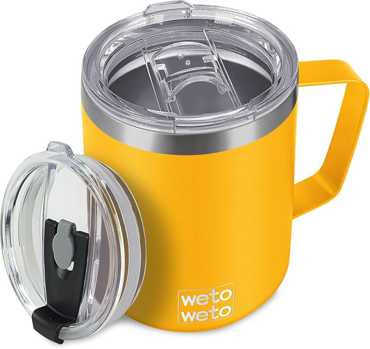 WETOWETO 14 oz Coffee Mug, Vacuum Insulated Camping Mug with Lid, Double Wall Stainless Steel Travel Tumbler Cup, Coffee Mugs Outdoor, Powder Coated Alpine Yellow