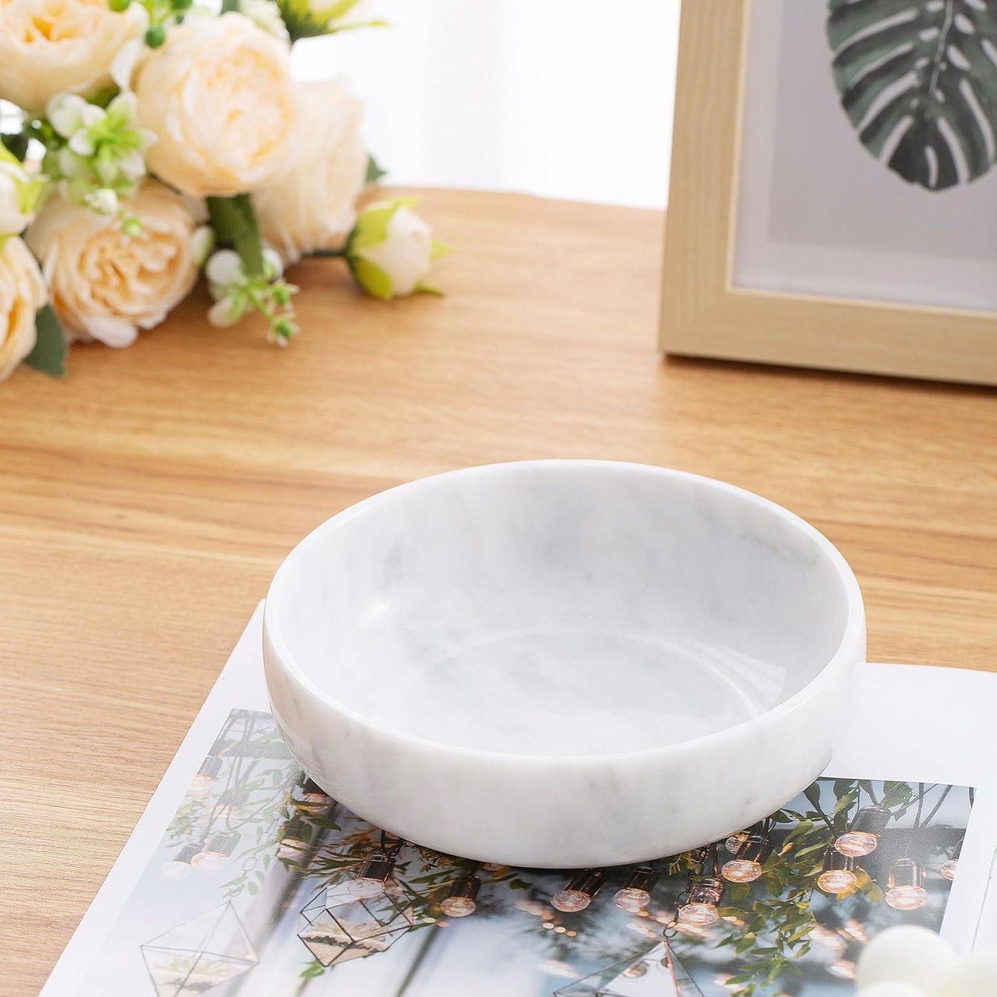 5.91'' Large Decorative Bowl, Natural Marble Decorative Bowls for Home Decor, Key Bowl, Large Incense Burner, Smudge Bowl, Coffee Tables Centerpiece, Soap Serving Bowl