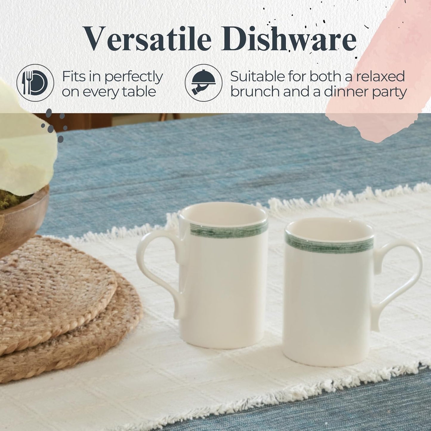 Portmeirion Potter's 9oz Brushstroke Breakfast Mug (Set of 4) - Elegant Earthenware Tea Mugs with Handle, Microwave, Dishwasher & Freezer Safe - Ideal Gift for Coffee Lovers (Brushstroke Green)