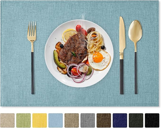 Romanstile Cloth Placemats Set of 4-12 x 18 Inch, Heat Resistant Double Layered Thickened Burlap Place Mats, Washable Linen Farmhouse Table Mats for Kitchen/Dining/Party/Outdoor, Teal