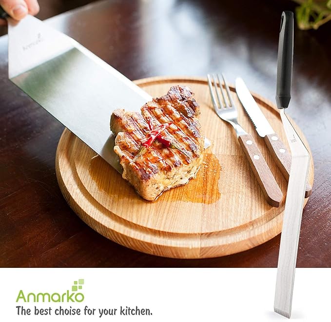 Anmarko Griddle Spatula Set - Stainless Steel Metal Spatula and Griddle Scraper - Heavy Spatula Griddle Accessories Great for Cast Iron Griddle BBQ Flat Top Grill - Commercial Grade
