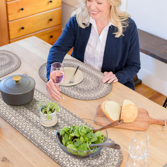 Homespice Grey Cloud Jute Braided Oval Table Runner,Warm Country Decor, Grey 11x36 - Farmhouse Dining Table Accessories - Rich Colors, Easy to Clean, Durable and Protects Furniture