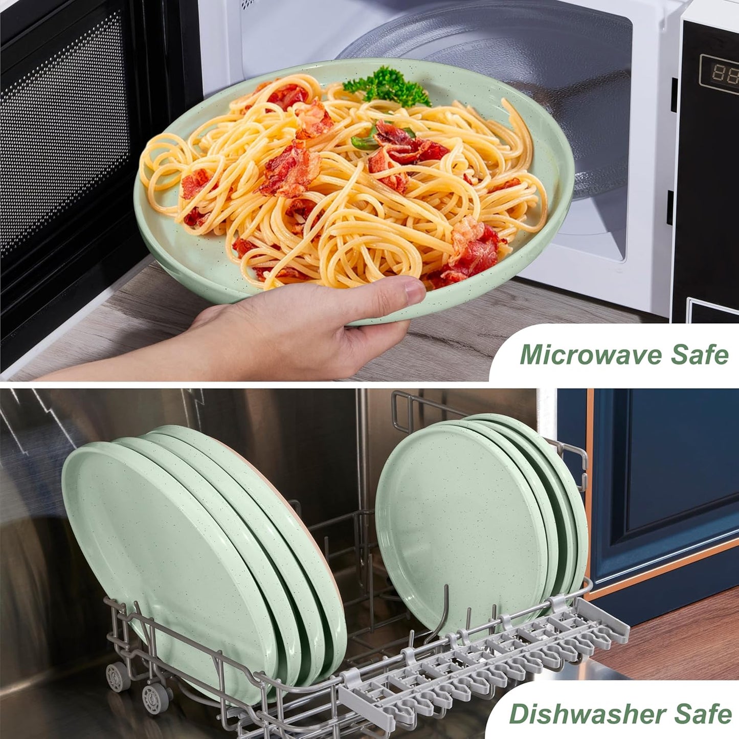 LIANYU Stoneware Dinner Plates Set of 6, 10.5’’ Ceramic Plates for Dessert, Salad, Steak, Pizza, Round Serving Dishes for Kitchen, Microwave, Oven & Dishwasher Safe, Scratch Resistant, Fog Green