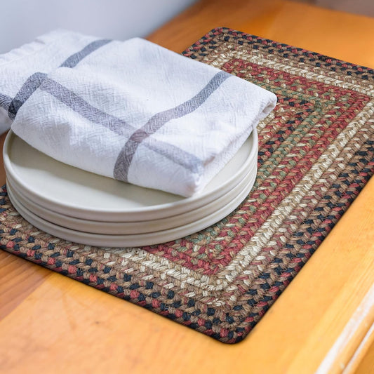 Homespice Gingerbread Premium Jute Braided Placemat Set of 4-10x15 Rectangular Multi Color Reversible, Natural Jute Yarn Rustic, Country, Primitive, Farmhouse Style