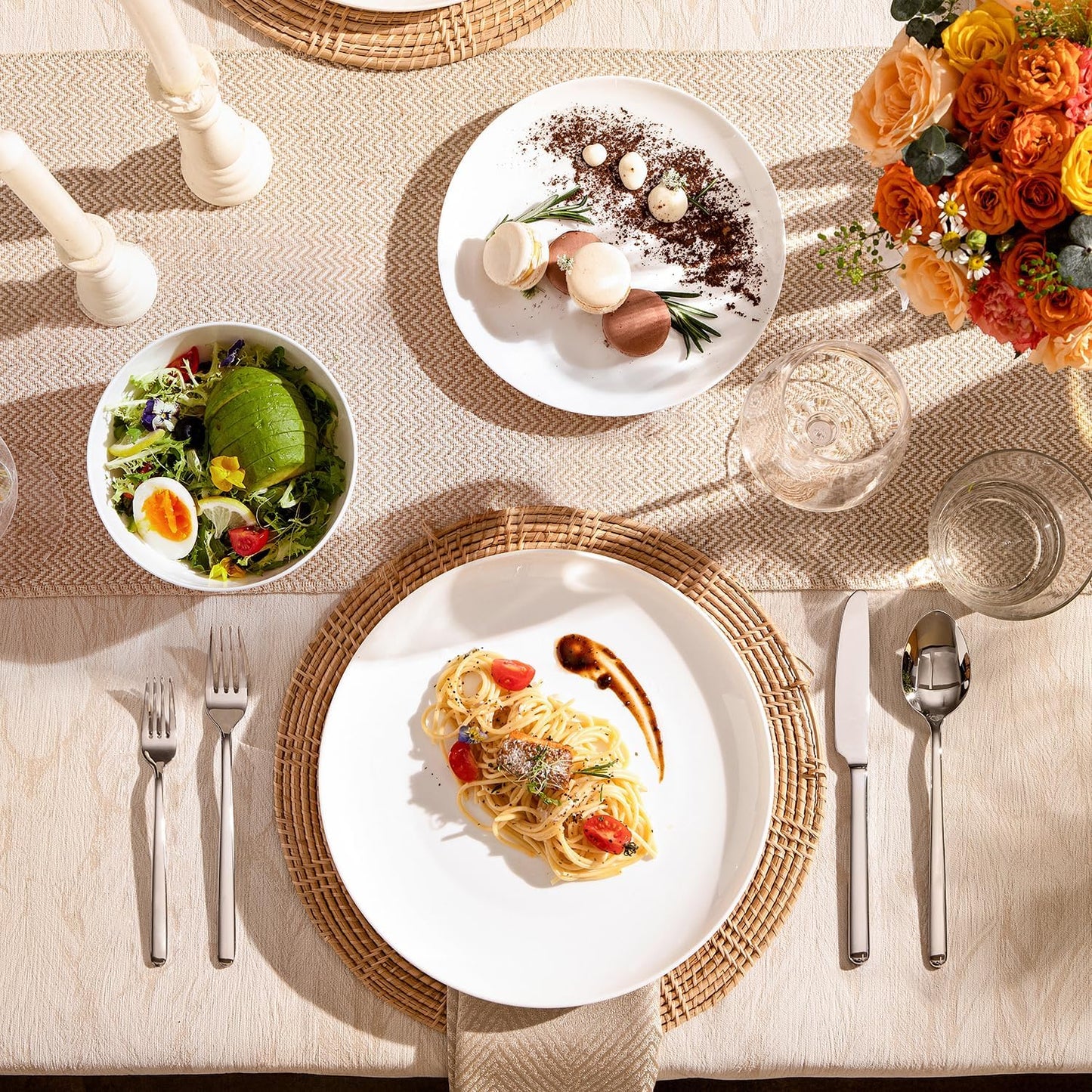 KINGSTONE Bone China Dinnerware Sets, 18-Piece Dinnerware Set for 6, Lightweight Durable, Dishwasher Safe, Tableware for Daily Use with Elegant Design, White