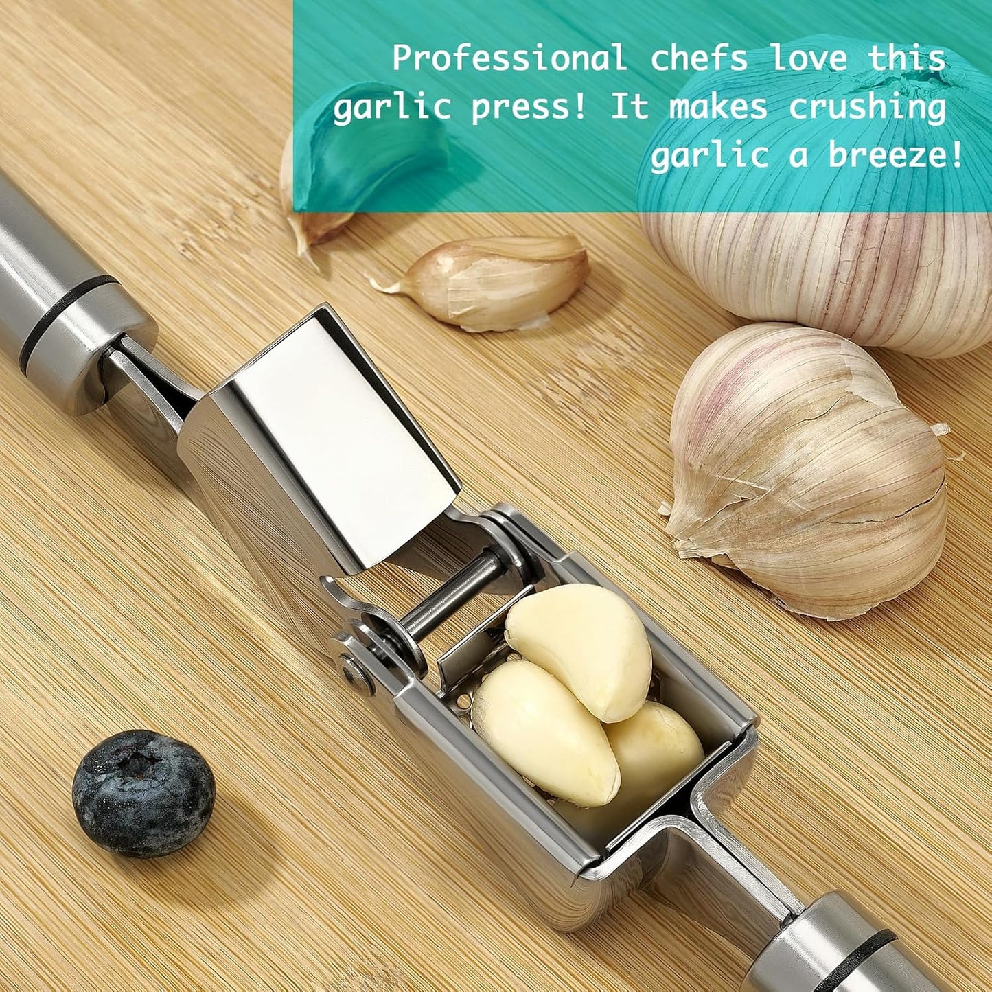 KULUNER Professional Garlic Press,Practical Garlic Peeler That Requires No Peeling,Minced Garlic Machine Crushes Garlic Into Fine Paste,Made of 304 Stainless Steel,Rust-Resistant and Easy to Clean