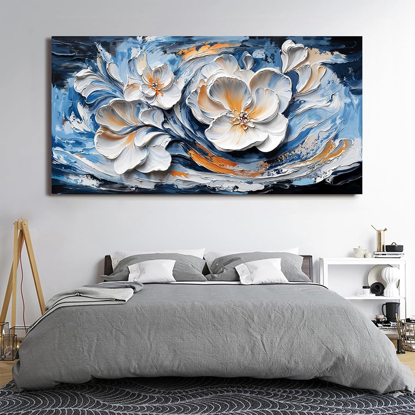 Large Canvas Wall Art Decor Wall Art Pictures for Living Room Abstract Canvas Art Wall Decor Blue White Wall Art Prints Oversized Flower Wall Art Decorations Bederoom Office Home Decor 29" X 58"