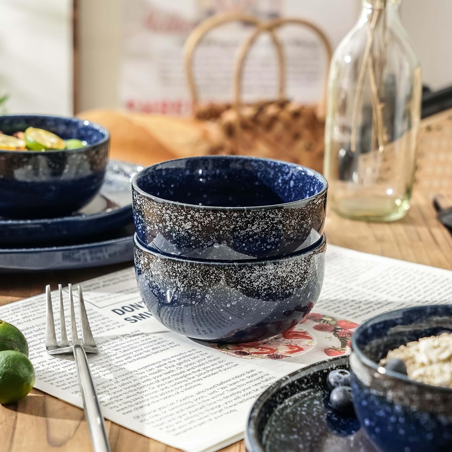 S&Q'S CERAMICS Ceramic Small Bowls for Kitchen, Set of 6, 9 oz Ice Cream Bowls, Small Bowl Set for Dipping, Breakfast, Oatmeal, Microwave and Dishwasher Safe (Navy Blue)