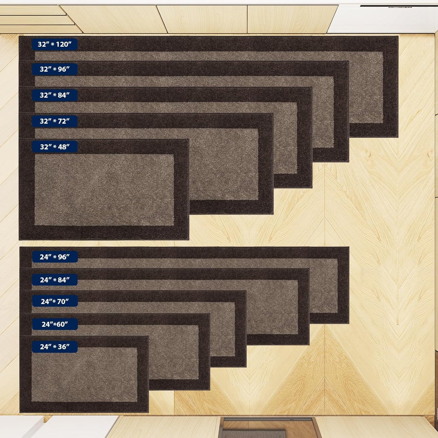 Machine Washable Kitchen Rug 24" x 96", Non Slip Kitchen Mat for Floor, Absorbent Entrance Runner Rug for Bedroom, Hallway, Bathroom, Door (Roll Packing)