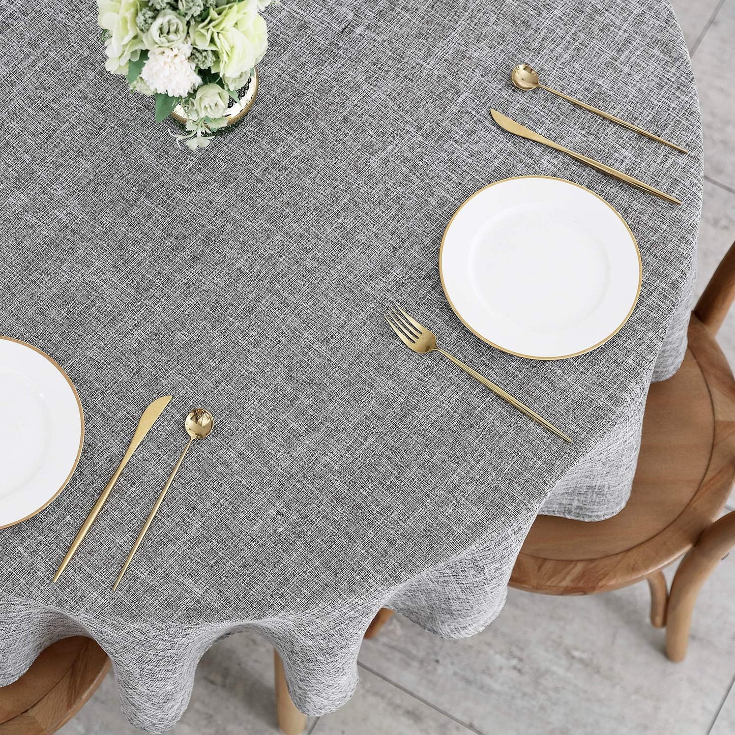maxmill Flaxy Faux Linen Tablecloth with 2-Tone Slubby Texture Wrinkle Resistant Anti-Shrink Soft Table Cloth for Kitchen Dining Restaurant Tabletop for Event Dinner Round 70 Inch Light Gray