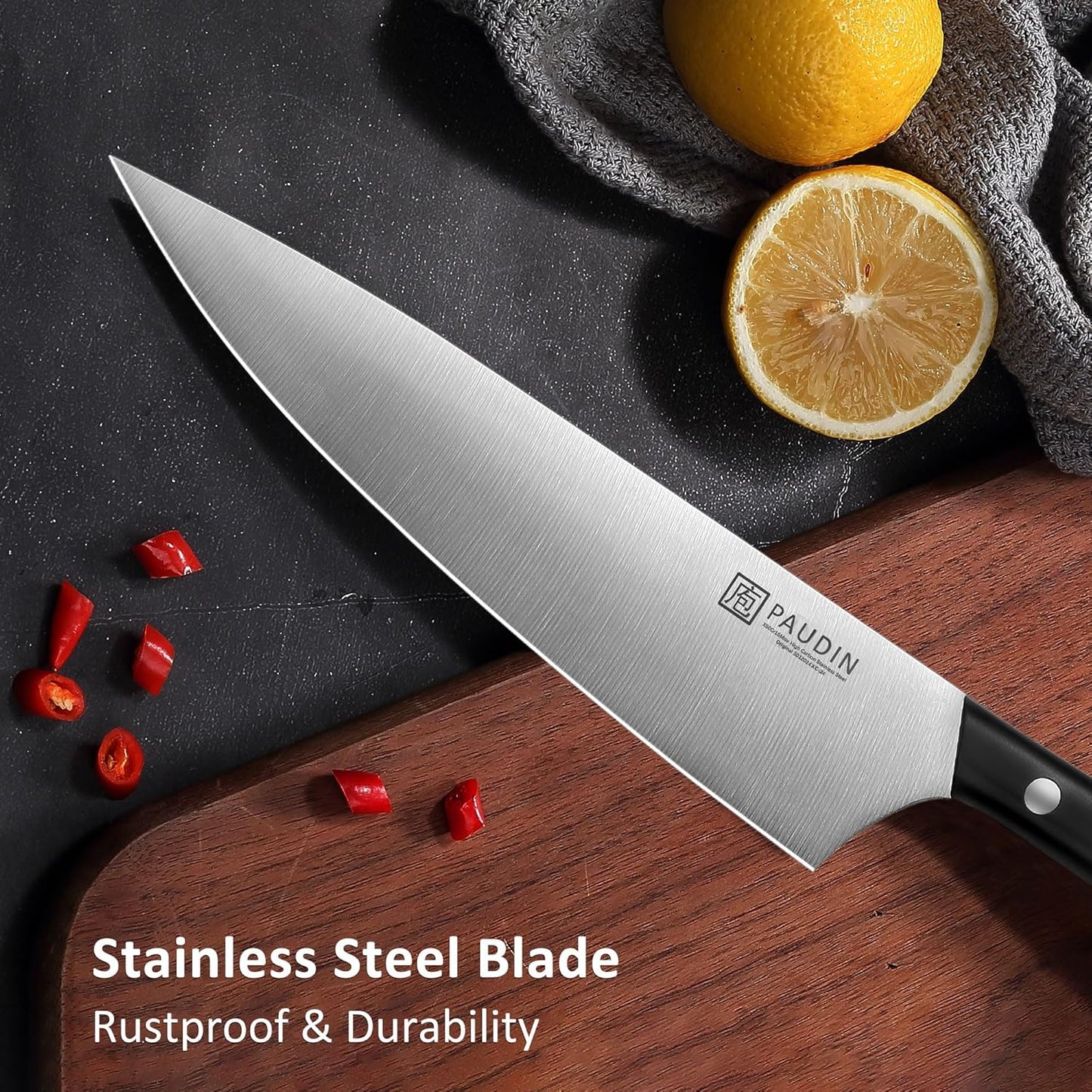 PAUDIN Kitchen Knife Set, 5 Pieces Knives Set for kitchen, Ultra Sharp Kitchen Knives, High Carbon Stainless Steel Knife Set, Precise Cutting with Ergonomic Handle