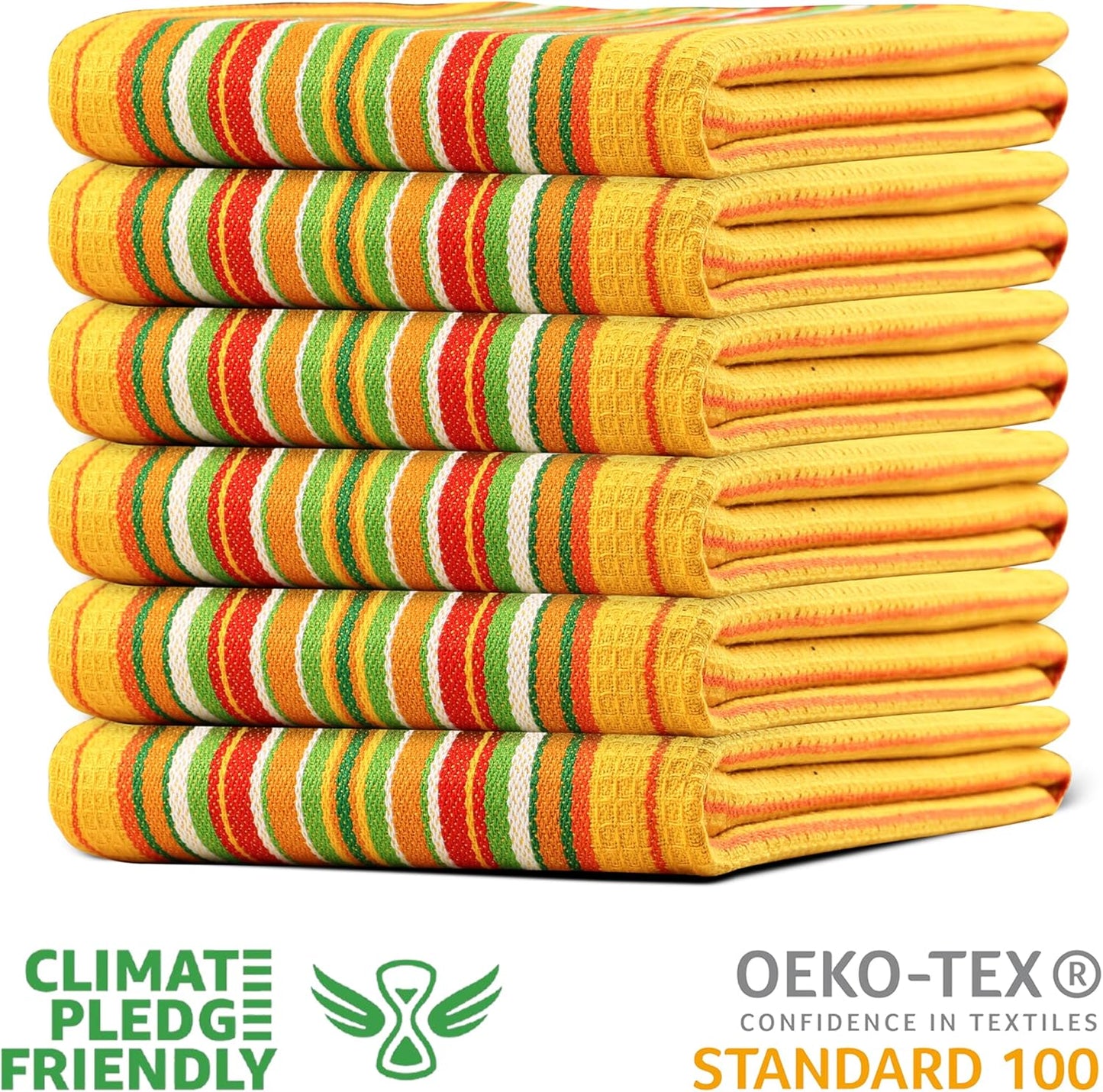 Urban Villa Kitchen Towels Waffle Stripes Dish Towels for Kitchen Mustard Color Set of 6 Kitchen Towels Highly Absorbent 100% Cotton Over Sized 20X30 in with Mitered Corners Kitchen Hand Tea Towels