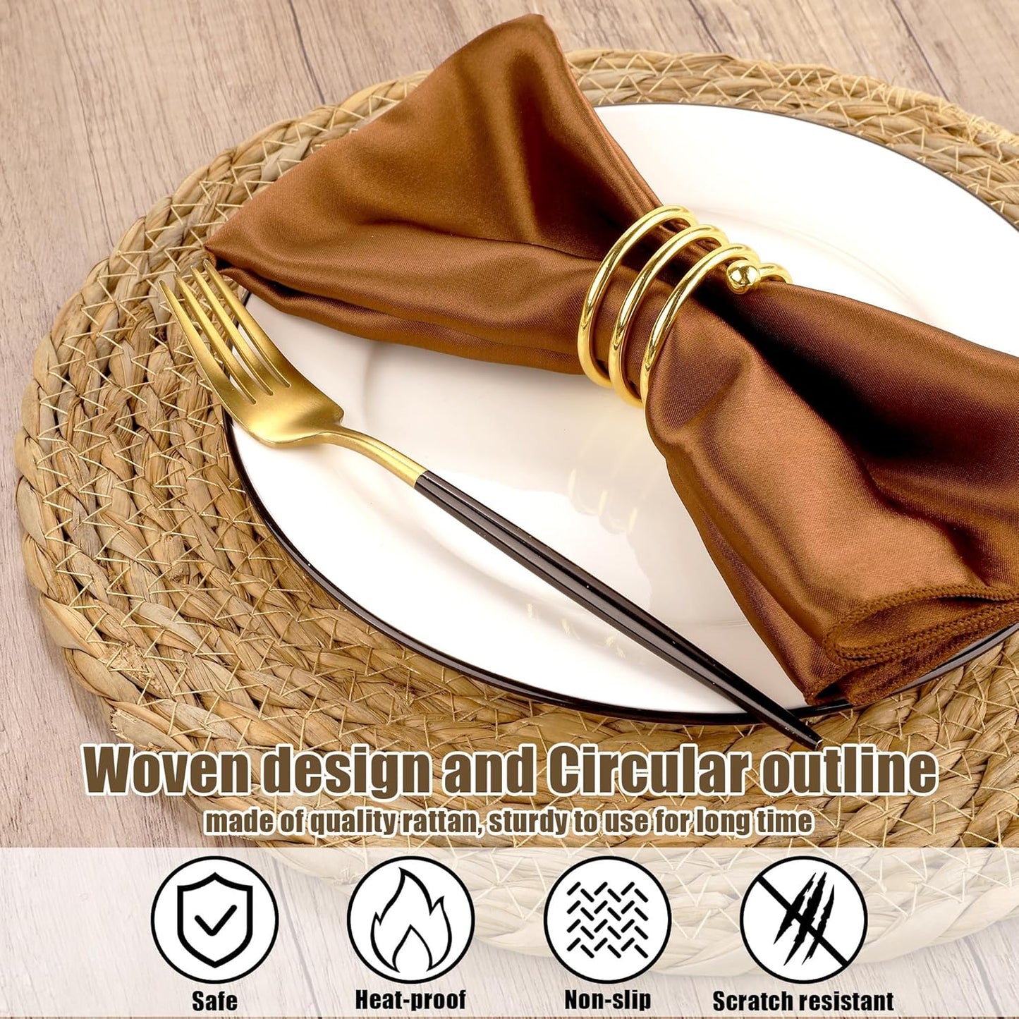 Set of 12 Round Woven Placemats 12 Inches Bulrush Placemats Natural Hand-Woven Boho Rattan Placemats Wicker Table Mats Farmhouse Weave Place Mats for Home Dining Table