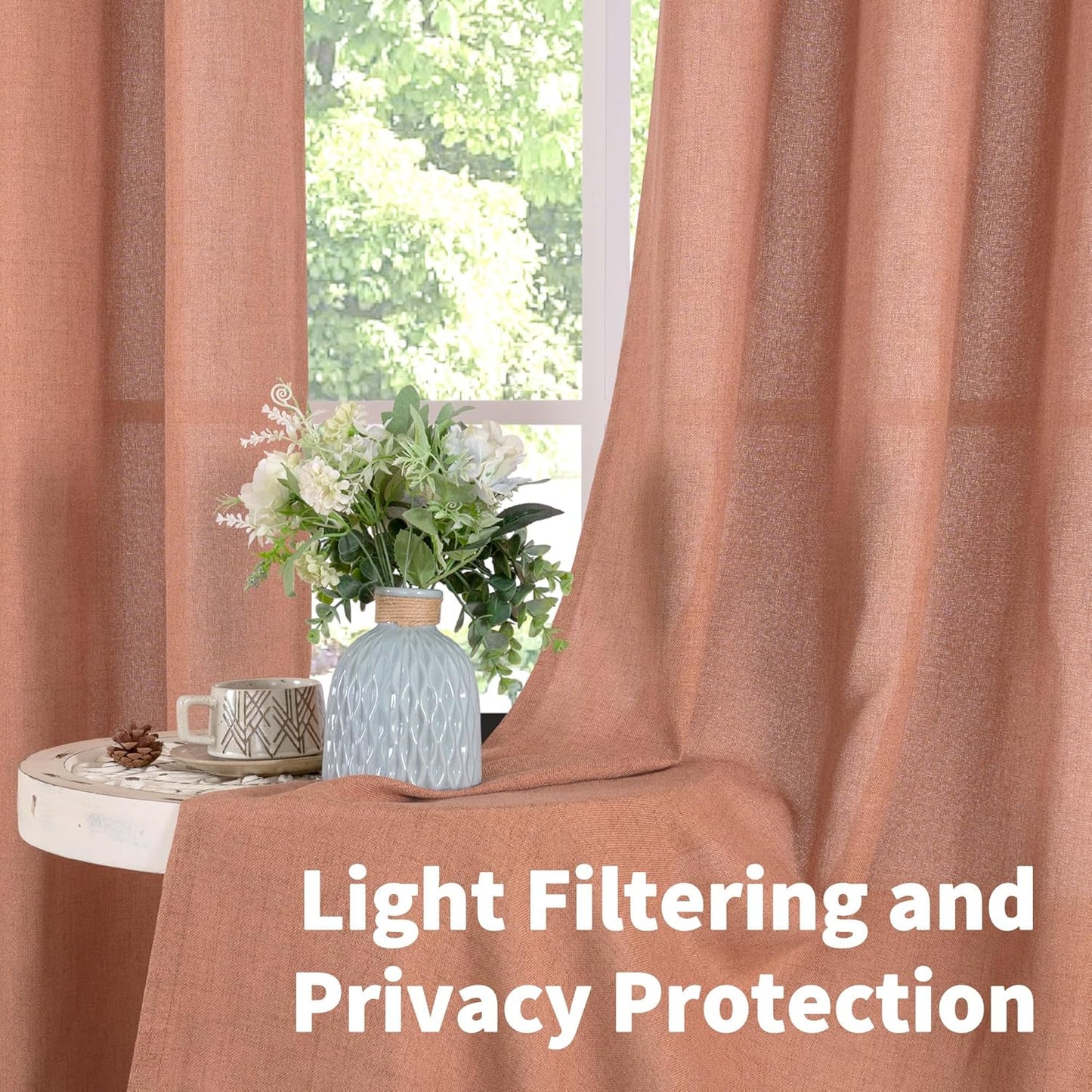 YoungsTex Terracotta Linen Curtains 63 Inch Length for Living Room, Light Filtering Semi Sheer Window Drapes with Bronze Grommet Privacy for Bedroom Farmhouse Decorative, 60 x 63 Inch, 2 Panels