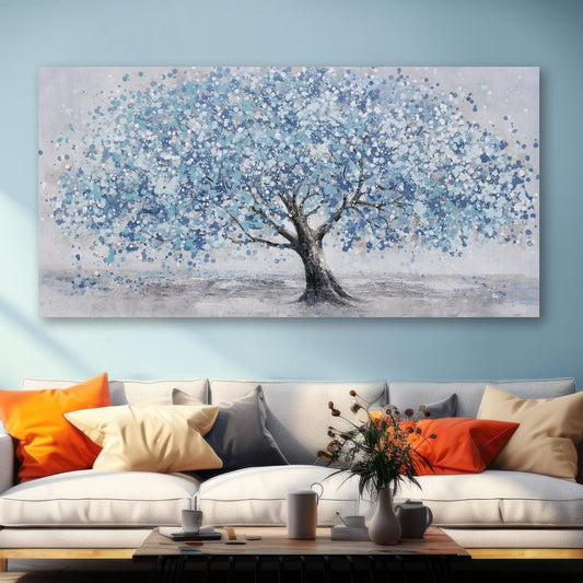 Tree of Life Wall Art Blue Tree Picture Wall Decor Artwork Framed Abstract Canvas Painting Nature Decor for Living Room Bedroom Bathroom Office Home Decor 48"x24"Can Be Hung Directly