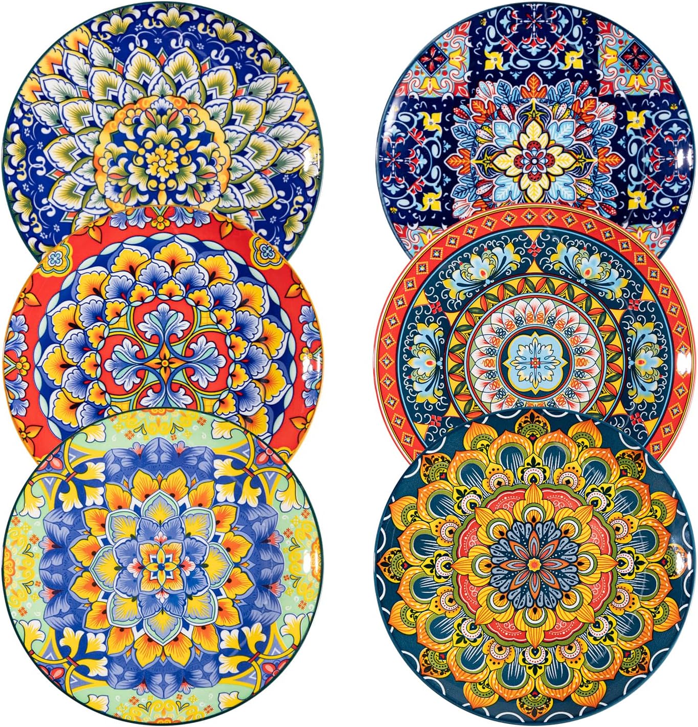 Sweejar Salad Plates 8 Inch,Ceramic Dessert Plates Set of 6,Bohemian Style Small Dinner Plates Dishwasher and Microwave Safe Round Colorful Dishes for Kitchen
