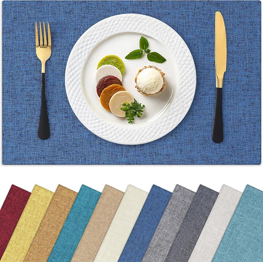 Homaxy Cloths Placemats for Dining Table Set of 4, Heat Resistant Washable Cotton Linen Blend Table Mats, Easy to Clean Place Mats for Indoor Outdoor Party Kitchen Decoration, 13" x 19", Blue
