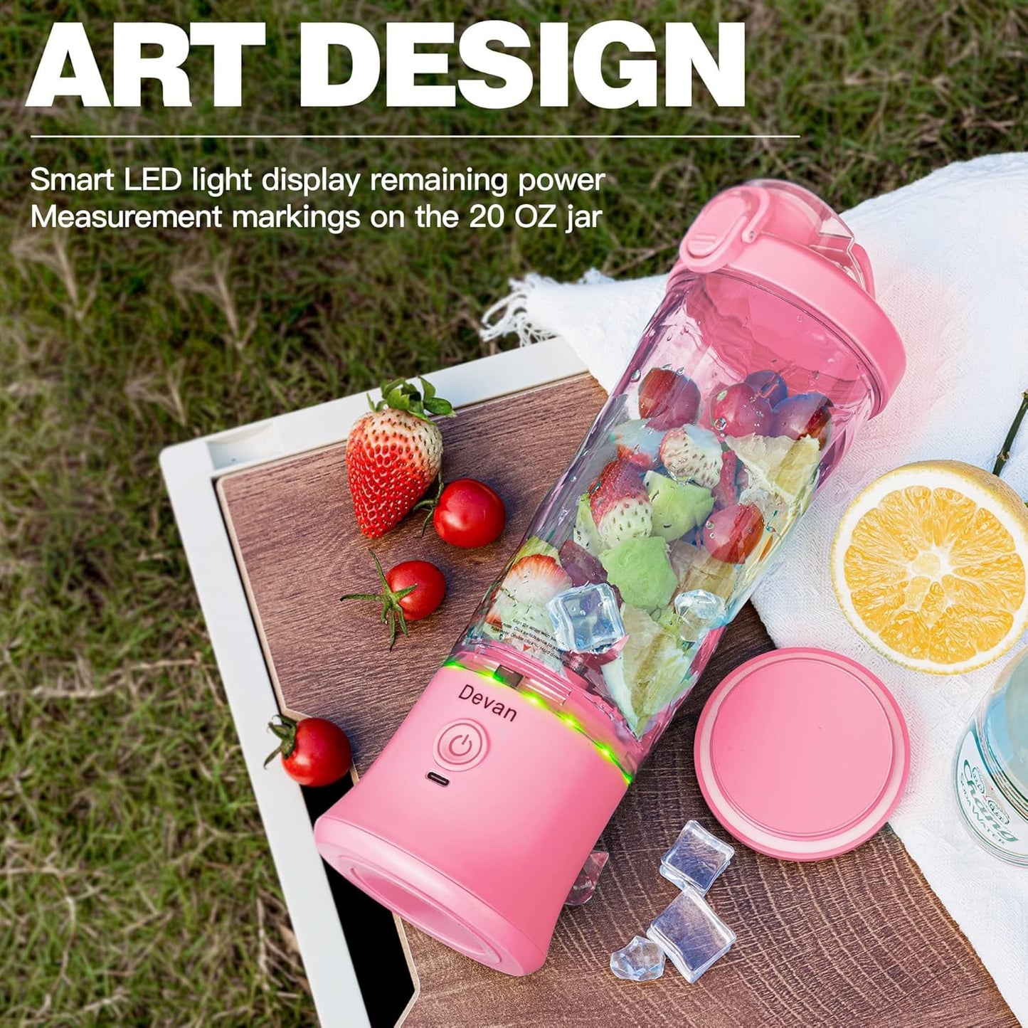 Pink Portable Blender - 270W USB Rechargeable, 20 oz BPA-Free Cup & Travel Lid for Shakes & Smoothies