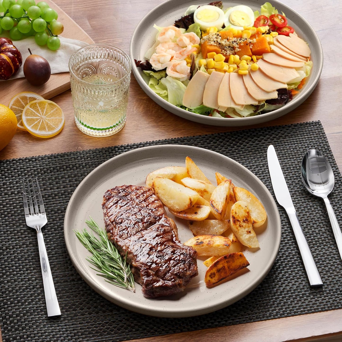 LIANYU 6Pcs Dinner Plates Set, 10.5 Inch Stoneware Kitchen Plates, Large and Round Ceramic Serving Dishes Set for Salad, Steak, Pasta, Stackable, Oven, Microwave & Dishwasher Safe, Milky Brown