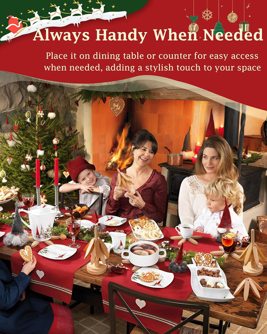 Wooden Trivets Tree for Hot Dishes, Set of 3 Natural Wood Coaster for Hot Pots and Pans, Christmas Tree-Shaped Stackling Trivets with Organizer, 8 Inch Decorative Wooden Hot Pads, 3PCS Light Wood