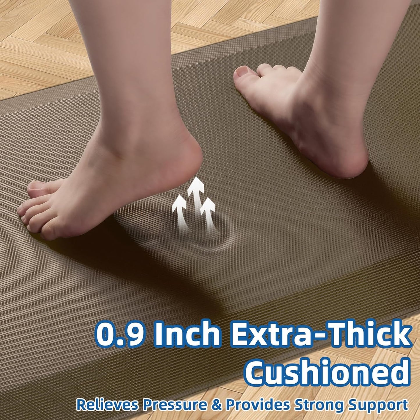 2 PCS Anti Fatigue Kitchen Mats for Floor, Brown 9/10 Extra Thick Cushioned Standing Desk Mat, Comfort Memory Foam Ergonomic Rugs and Mats Non-Slip Waterproof for Office, Kitchen, 20"x32"+20"x32"