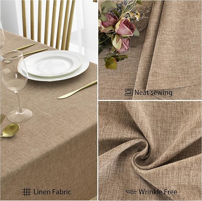 JIUZHEN Square Table Cloth Faux Linen Farmhouse Tablecloth Wrinkle & Stain Resistant Table Cover for Kitchen Dining, Holiday Party Dinner, Khaki, 54 x 54 Inch