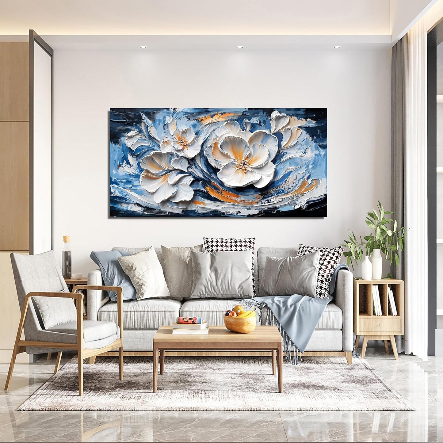 Canvas Wall Art Decor Wall Art Pictures for Living Room Abstract Canvas Art Wall Decor Blue White Wall Art Prints Modern Flower Wall Art Decorations Bederoom Office Home Decor Aesthetic 20" X 40"