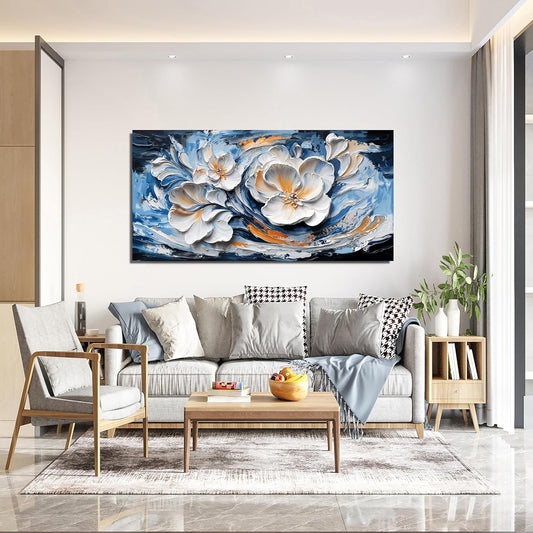 Canvas Wall Art Decor Wall Art Pictures for Living Room Abstract Canvas Art Wall Decor Blue White Wall Art Prints Modern Flower Wall Art Decorations Bederoom Office Home Decor Aesthetic 20" X 40"