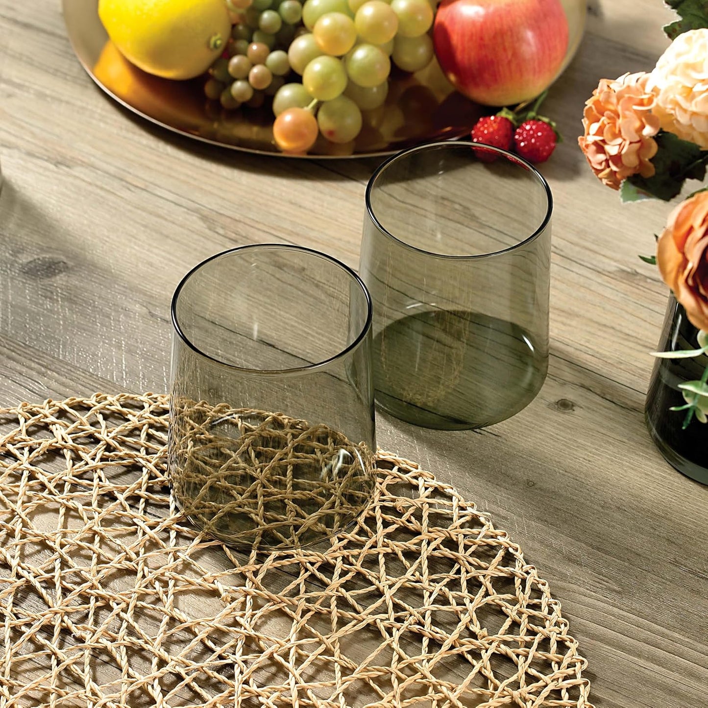 Joseph Sedgh Collection Smokey Grey Glass Tumbler Set of 4 – 16.5 oz Borosilicate Glassware – Durable, Lead-Free, Dishwasher Safe – Modern Grey Drinking Glasses for Home