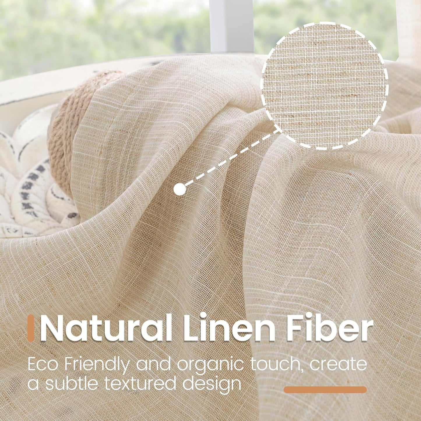 BGment Natural Linen Curtains 96 Inches Long for Living Room - Burlap Semi Sheer Window Drapes with Rod Pocket Light Filtering for Farmhouse Bedroom Lightweight, 2 Panels, 52 Inch Wide Each Panel