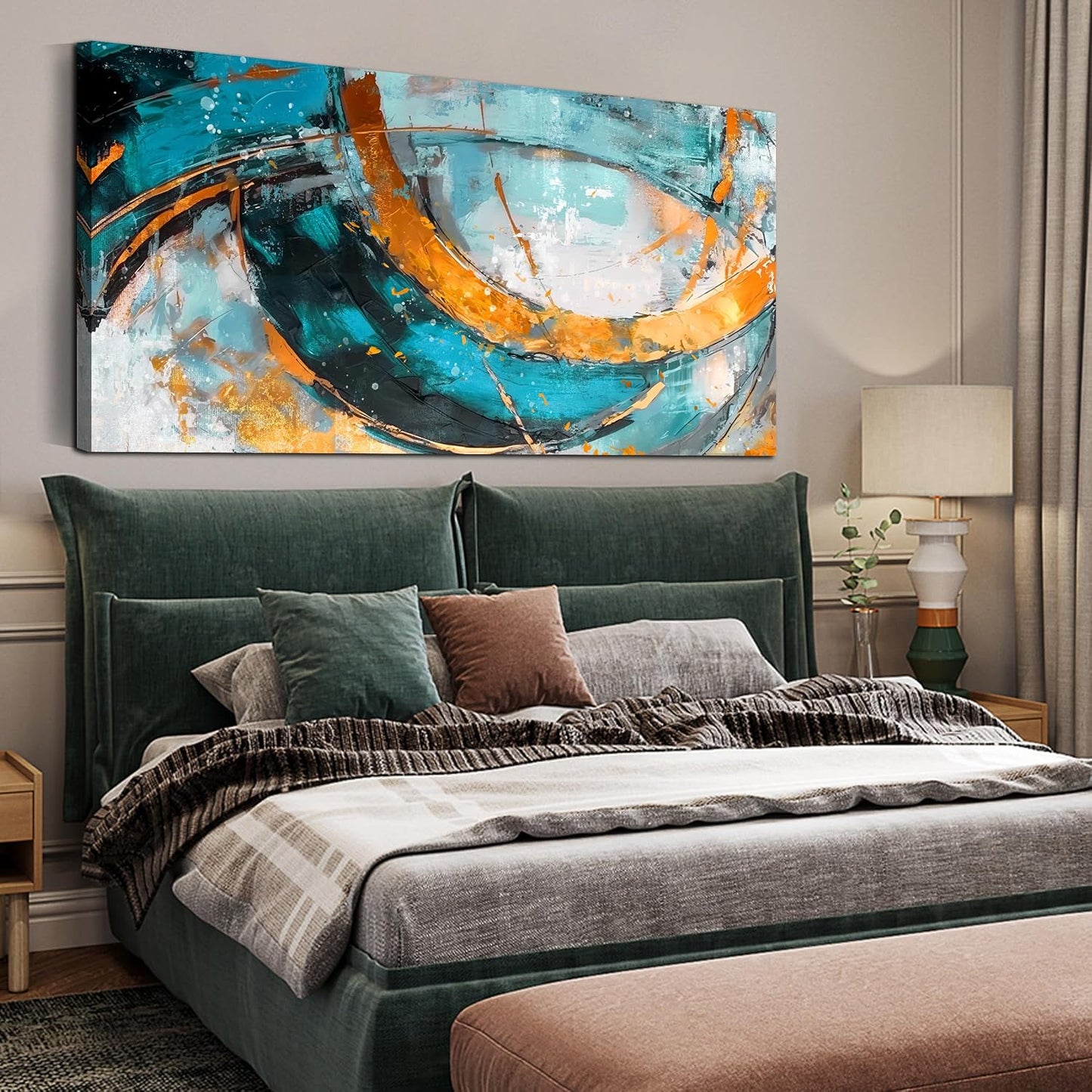 LAOTOART Abstract Wall-Art - Teal Wall Decor Living Room - Contemporary Wall Art Women Ready to Hang Size 29" x 59"
