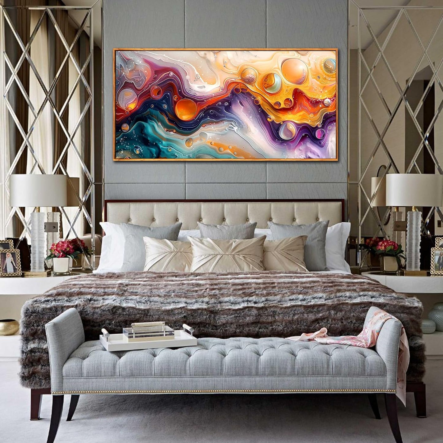 ZHAOSHOP Abstract Wall Art - Colorful Wall Decor for Teen Bedroom - Large Canvas for Painting With Wooden Frames Size 29"x 59"