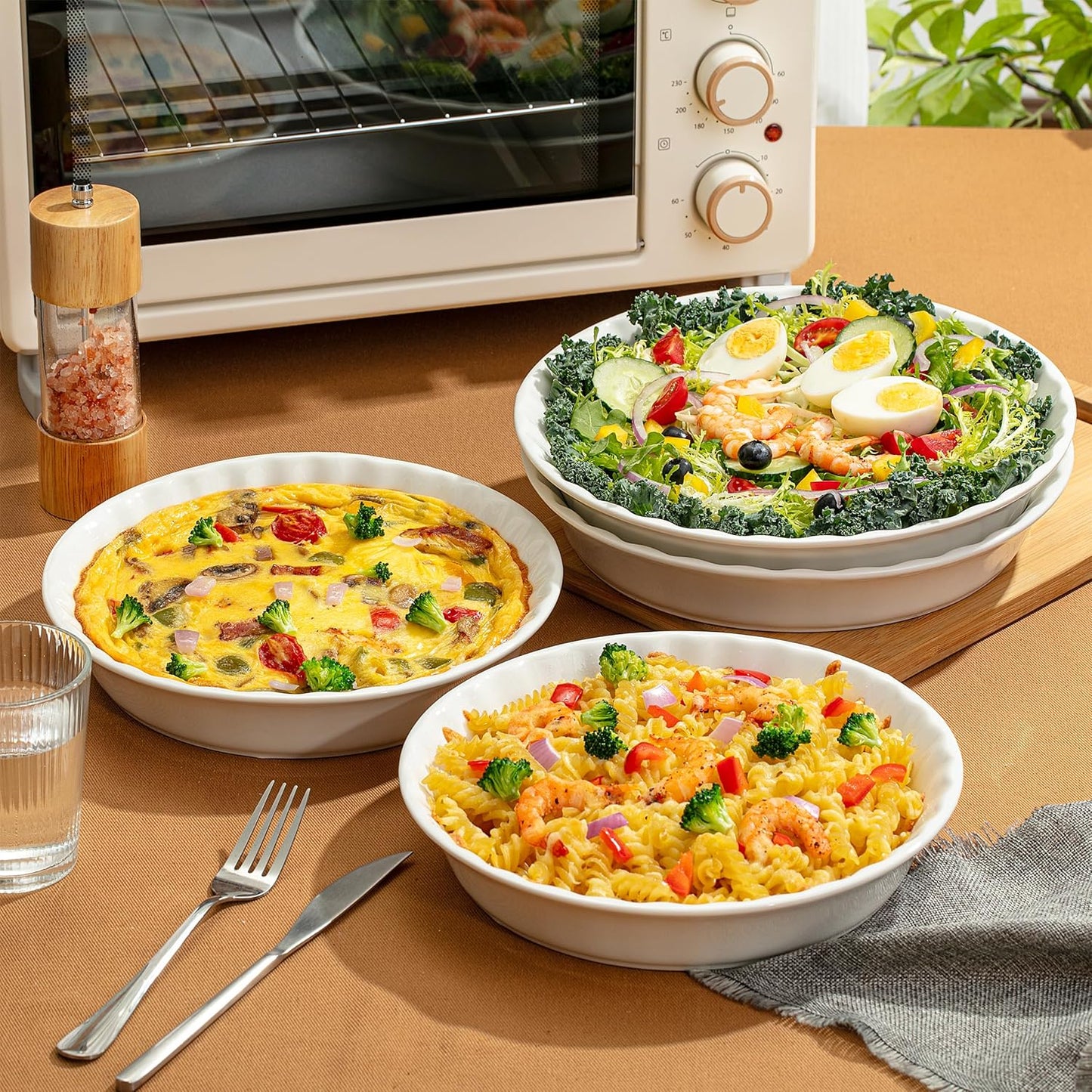 BTaT- Classic White Ceramic Pie Dish Set, 4 pcs, 10.5" & 9.5", Pie Pans for Baking, Christmas Gifts